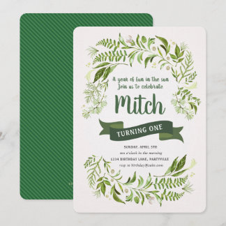 Erster Geburtstag Einladung Grün Banner Natur