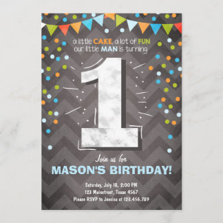 Erster Geburtstag Einladungs-Junge One Chalk Green Einladung