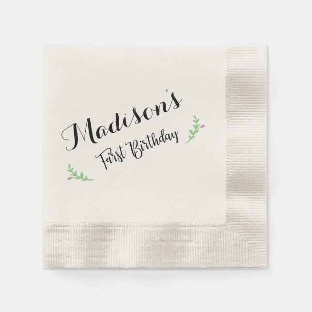 Erster Geburtstag Floral Napkin Serviette (Vorderseite)