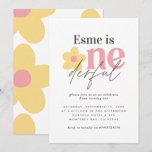 Erster Geburtstag Gänseblümchen Boho Retro Rosa Ge Einladung