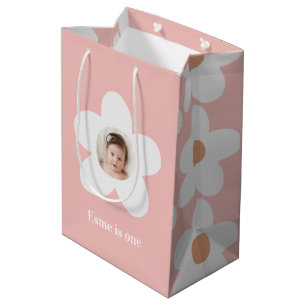 Erster Geburtstag Gänseblümchen Boho Retro Rosa Mittlere Geschenktüte