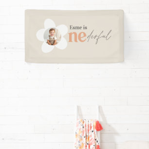 Erster Geburtstag Gänseblümchen Boho Retro Terrako Banner