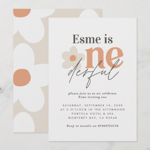 Erster Geburtstag Gänseblümchen Boho Retro Terrako Einladung