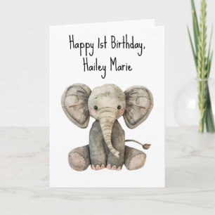 Erster Geburtstag gestopfter Elefant Personalisier Karte