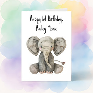 Erster Geburtstag gestopfter Elefant Personalisier Karte