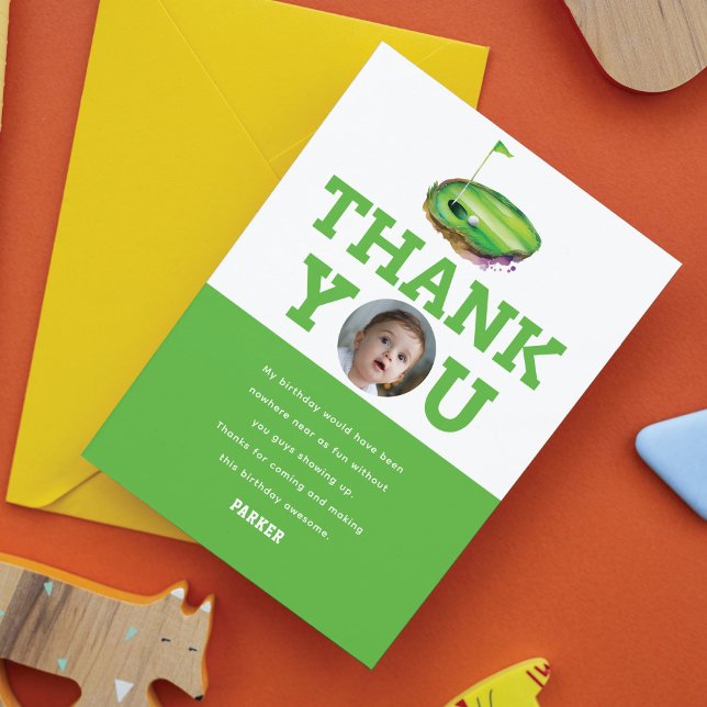 Erster Geburtstag Golf Personalisiertes Foto Dankeskarte (Von Creator hochgeladen)