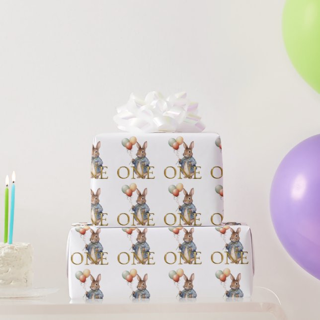 Erster Geburtstag Hase mit Ballons  Geschenkpapier (Partygeschenke)