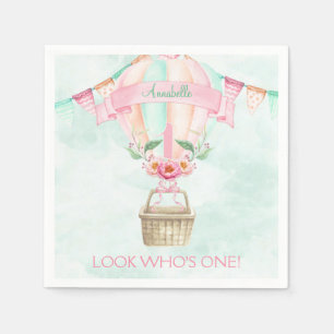 Erster Geburtstag Heißluftballon Mint Rosa Pfirsic Serviette