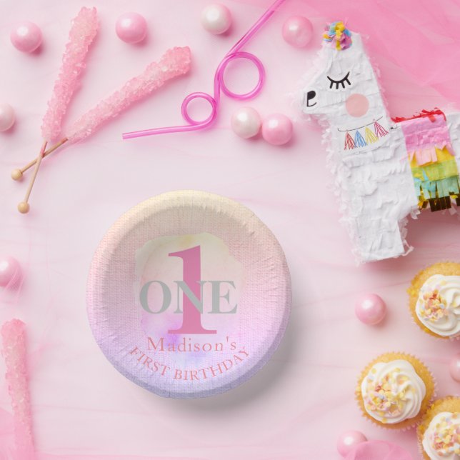 Erster Geburtstag Hübsch Eleganter Rosa Individuel Pappteller (Party)