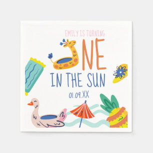 Erster Geburtstag im Sonnenpool-Strandparty-Doodle Serviette
