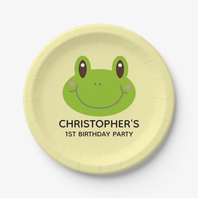 Erster Geburtstag Kinder Party Frosch Thema Pappteller (Vorderseite)