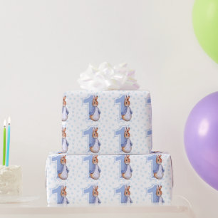 Erster Geburtstag klassischer Hase mit Luftballons Geschenkpapier