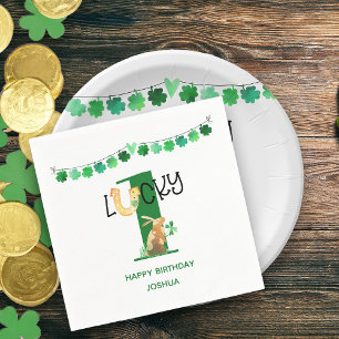 Erster Geburtstag Lucky One Kleeblatt Bunting & Ra Serviette