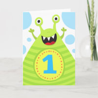 Erster Geburtstag lustige grüne Monster Grußkarte