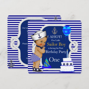 Erster Geburtstag Matrosen Junge Navy Blau Streife Einladung