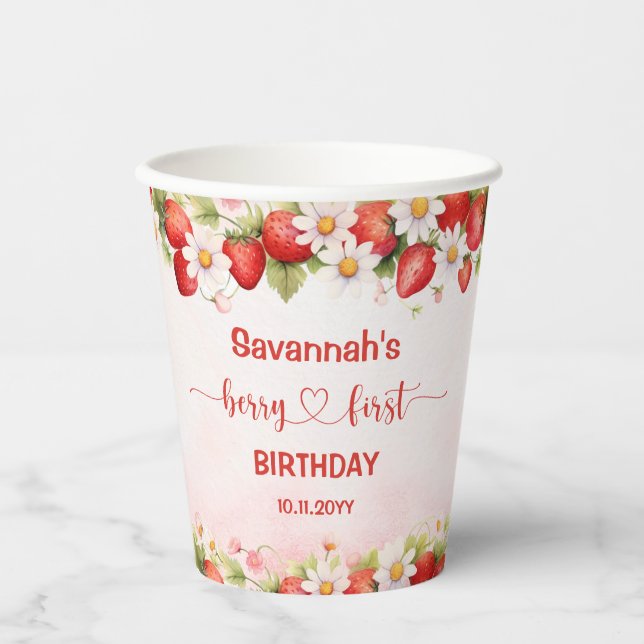 Erster Geburtstag mit Berry Pappbecher (Vorderseite)