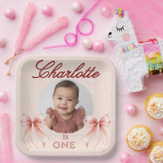 Erster Geburtstag mit rosa Schleife! Pappteller