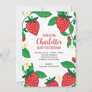 Erster Geburtstag mit Whimsical Erdbeeren Einladung