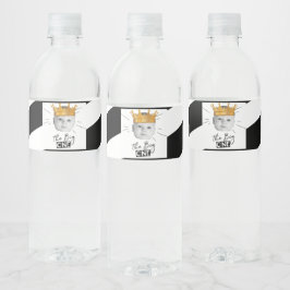 Erster Geburtstag Modernes Foto Schwarz-weiß Wasserflaschenetikett
