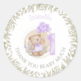 Erster Geburtstag Niedlicher Teddy Bär Vielen Dank Runder Aufkleber