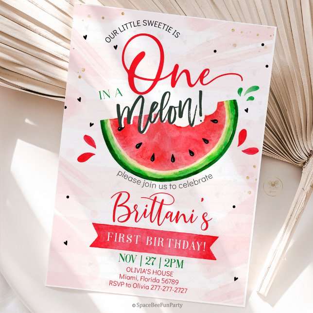 Erster Geburtstag: One In A Melon Einladung (Celebrate your little sweetheart’s first birthday with this adorable “One in a Melon” watermelon-the)