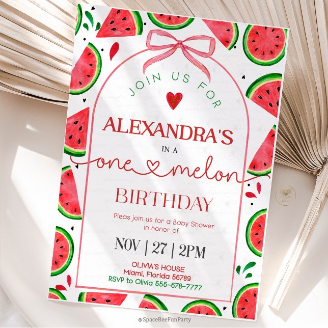 Erster Geburtstag: One In A Melon Einladung (watermelon birthday invitation, one in a melon, first birthday invitation, summer birthday party, wa)