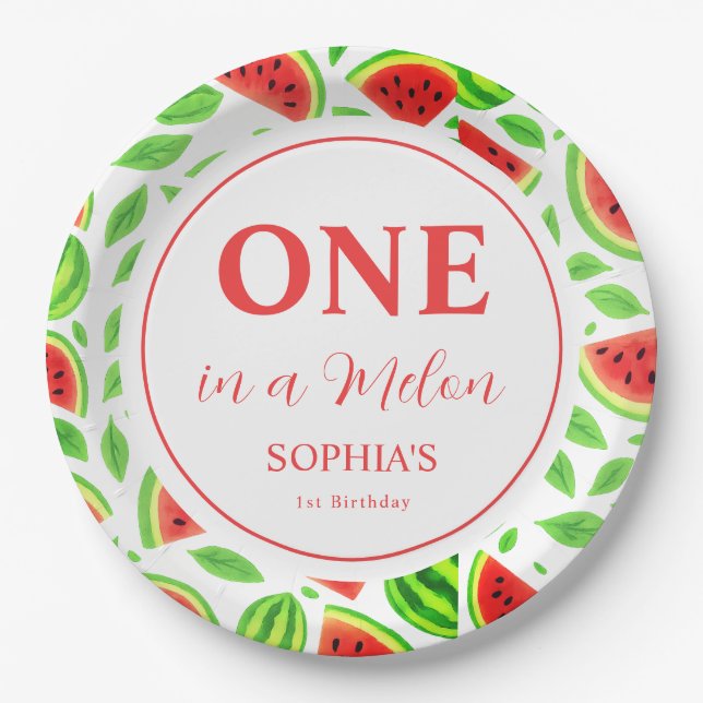 Erster Geburtstag: One In A Melon  Pappteller (Vorderseite)