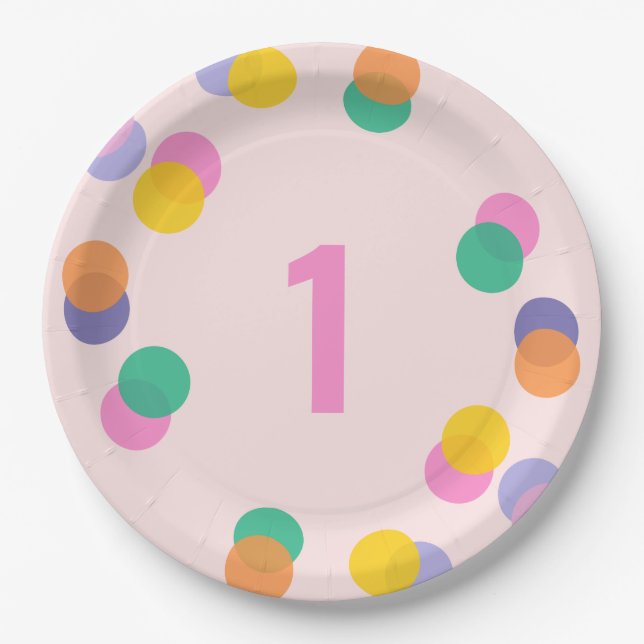 Erster Geburtstag Pastel Pink Confetti Pappteller (Vorderseite)