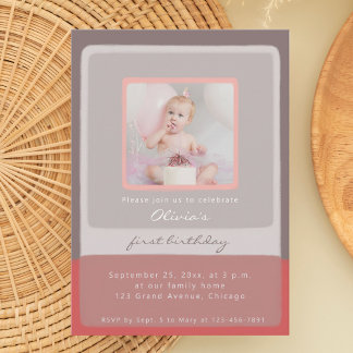 Erster Geburtstag pink Einladung Mädchen Foto