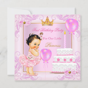 Erster Geburtstag Prinzessin Tiara Mädchen Pink Br Einladung
