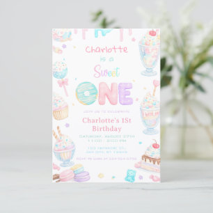 Erster Geburtstag Süße Eins Pastell-Party Einladung