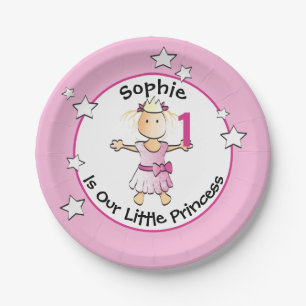 Erster Geburtstag Süße Prinzessin Cartoon Rosa Par Pappteller
