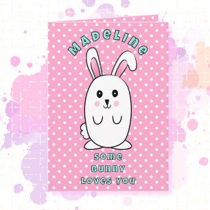 Erster Geburtstag Süßer Hase Cartoon Rosa Geburtst Karte