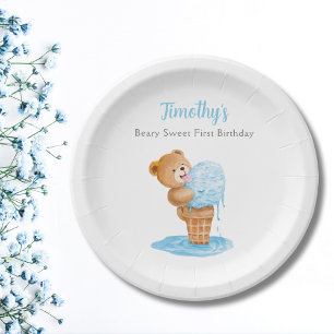 Erster Geburtstag Teddy Bär Eiscreme Junge Pappteller