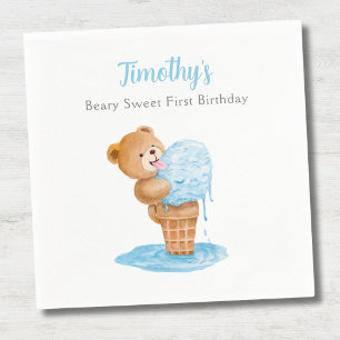 Erster Geburtstag Teddy Bär Eiscreme Junge Serviette