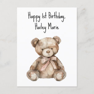 Erster Geburtstag Teddy Bär Personalisiert Postkarte