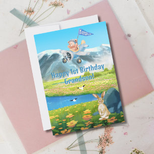 Erster Geburtstag Teddybär Flugzeug Enkel Feiertagskarte