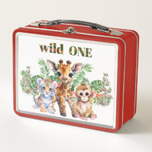 Erster Geburtstag Tiger Giraffe Affe Wild Eins Metall Brotdose