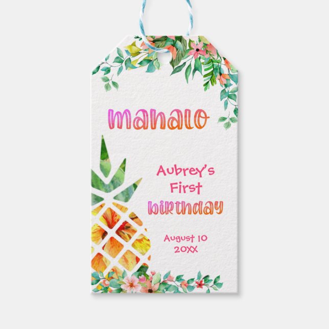 Erster Geburtstag Tropische Ananas MAHALO Vielen D Geschenkanhänger (Vorderseite)