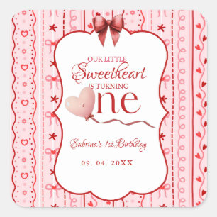 Erster Geburtstag Valentinstag Baby-Geburtstagsfei Quadratischer Aufkleber