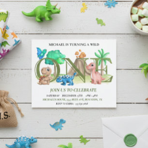 Erster Geburtstag Wild One Baby Dinosaurier Flyer