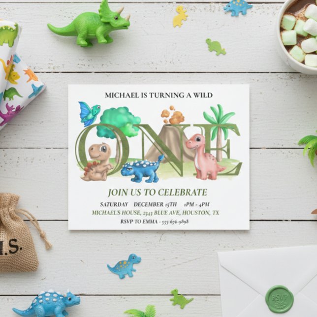 Erster Geburtstag Wild One Baby Dinosaurier Flyer (Von Creator hochgeladen)