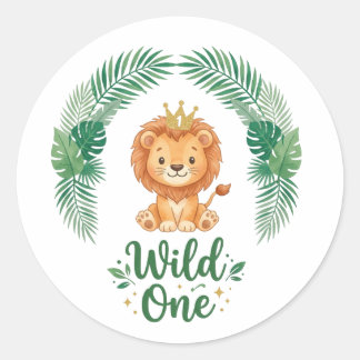 Erster Geburtstag Wild One Junge Mädchen Löwenköni Runder Aufkleber