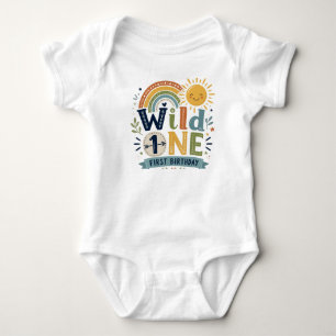 Erster Geburtstag Wild One Regenbogen- und Sonnens Baby Strampler
