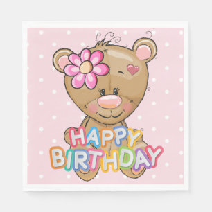 Erster Geburtstags-rosa Tupfen-Teddybär Serviette