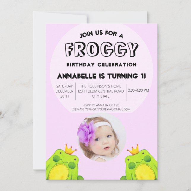 Erster Geburtstagsparty Frosch Einladung (Vorderseite)