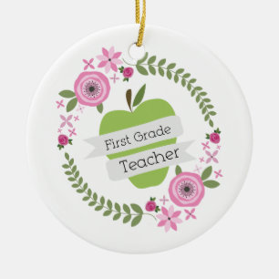 Erster Grad-Lehrer-Grün-AppleblumenKranz Keramik Ornament