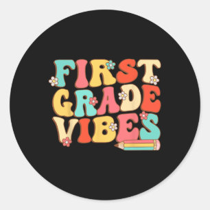 Erster Grade Vibes Retro Groovy - 1. Runder Aufkleber