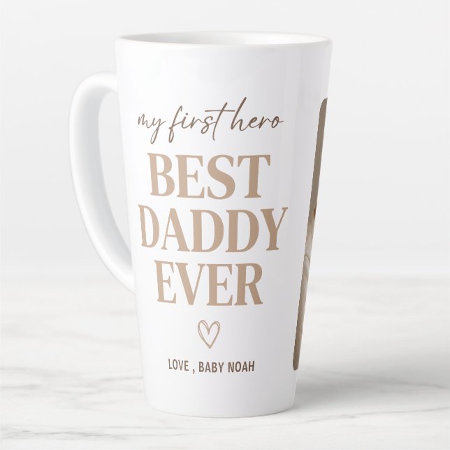 Erster Held Bester Papa Aller Modern Foto Milchtasse (Linke Ecke)