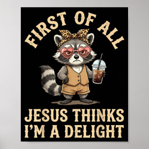 Erster Jesus hält einen possierlichen Waschbären f Poster